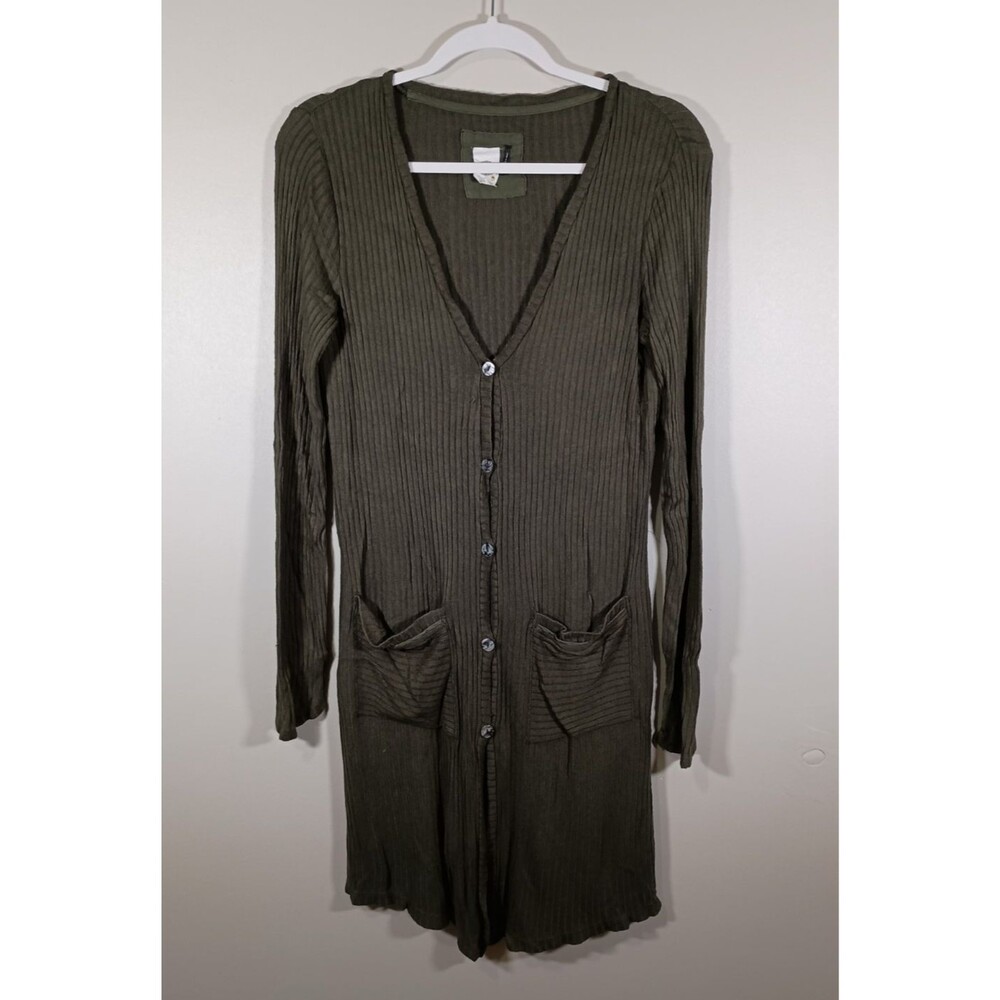 Akemi + Kin Anthropologie Sweater Cardigan Long Duster Womens Size Medium Green
